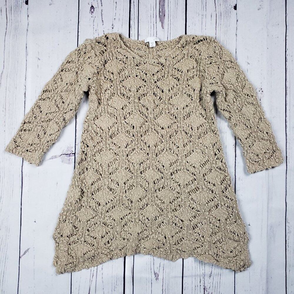 J. Jill Beige Crochet Knit Pullover Half-Sleeve Sweater Women’s Size XSm